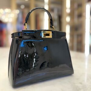 Fendi Black Patent Leather Mini Peekaboo Bag